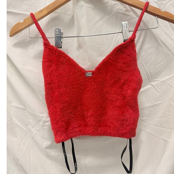 For Love & Lemons Fiona Crop Top Red Fuzzy XXS - Picture 3 of 4